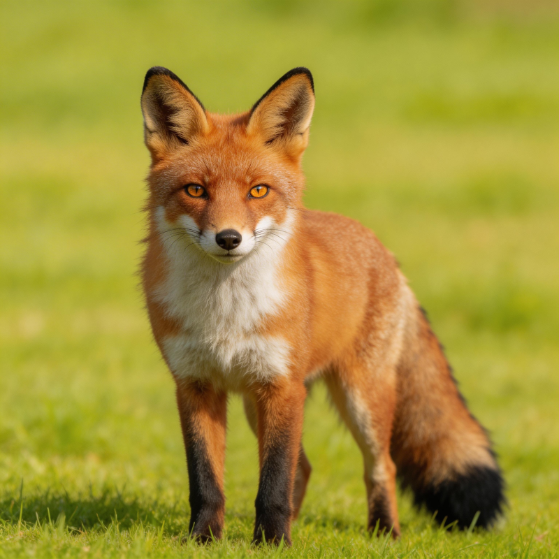 红狐凝视绿野图片