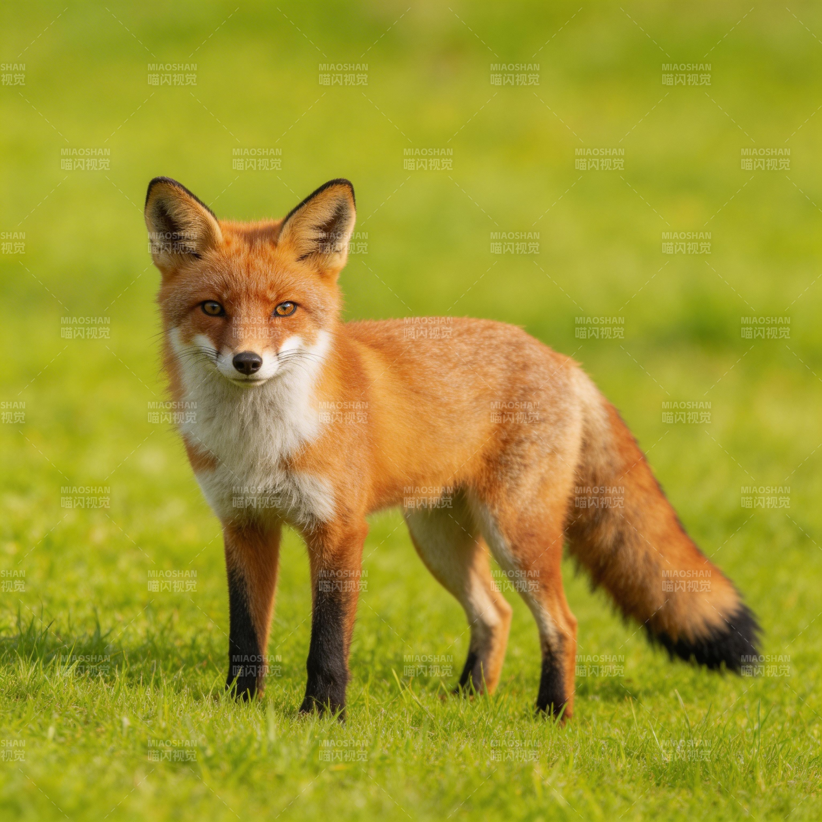 红狐草地上凝视图片