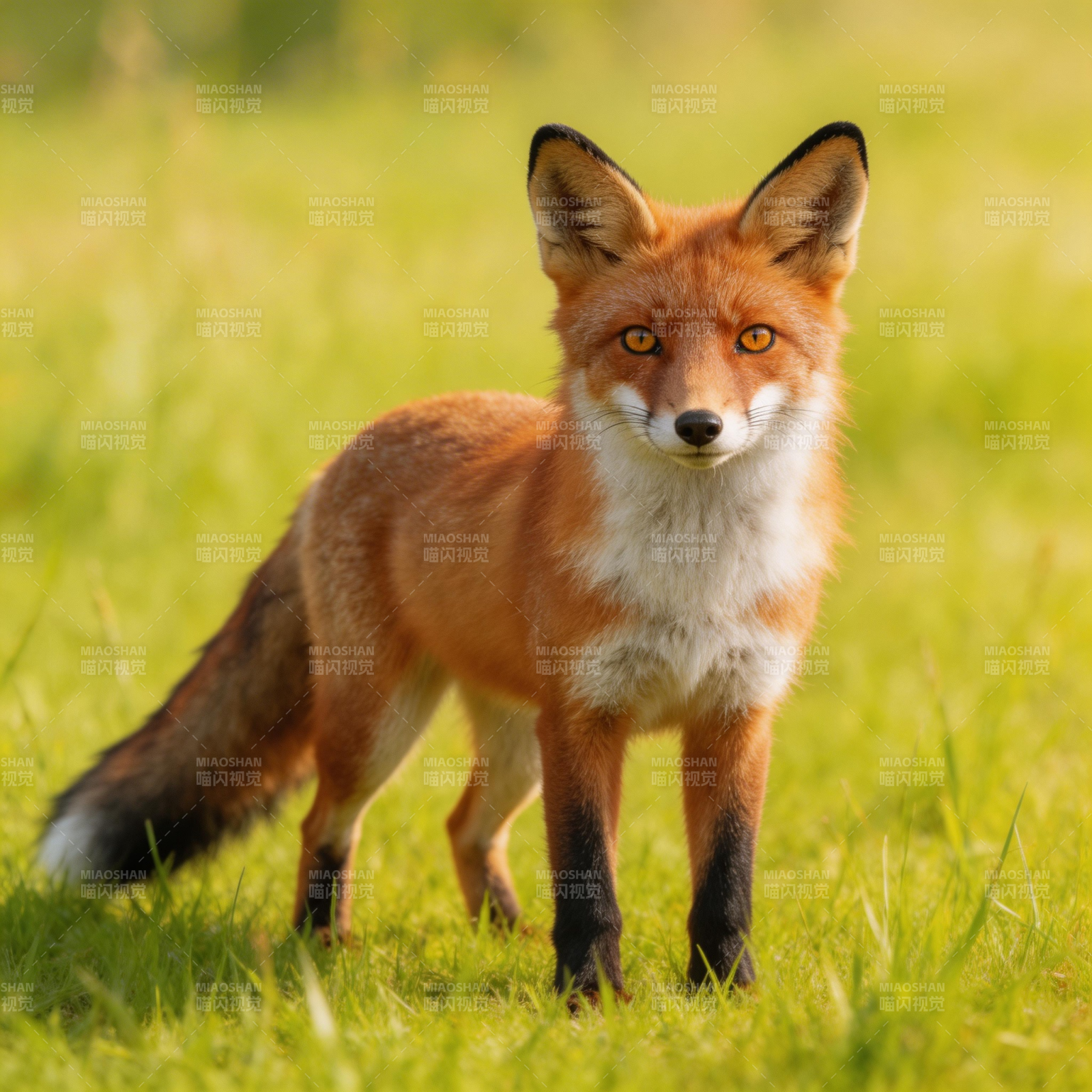 红狐草间凝视图片
