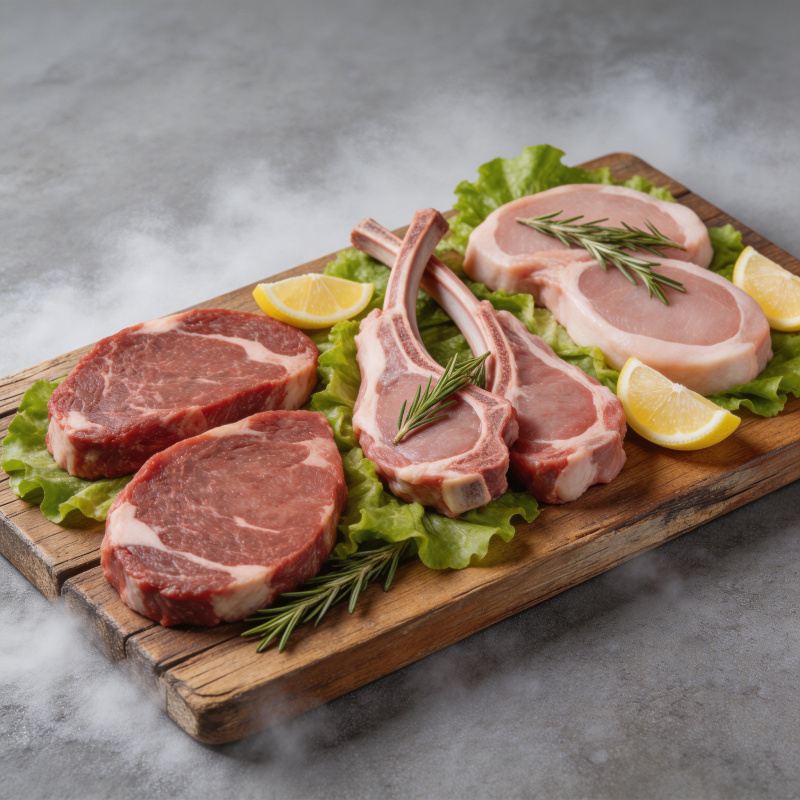 新鲜羊排与牛排图片