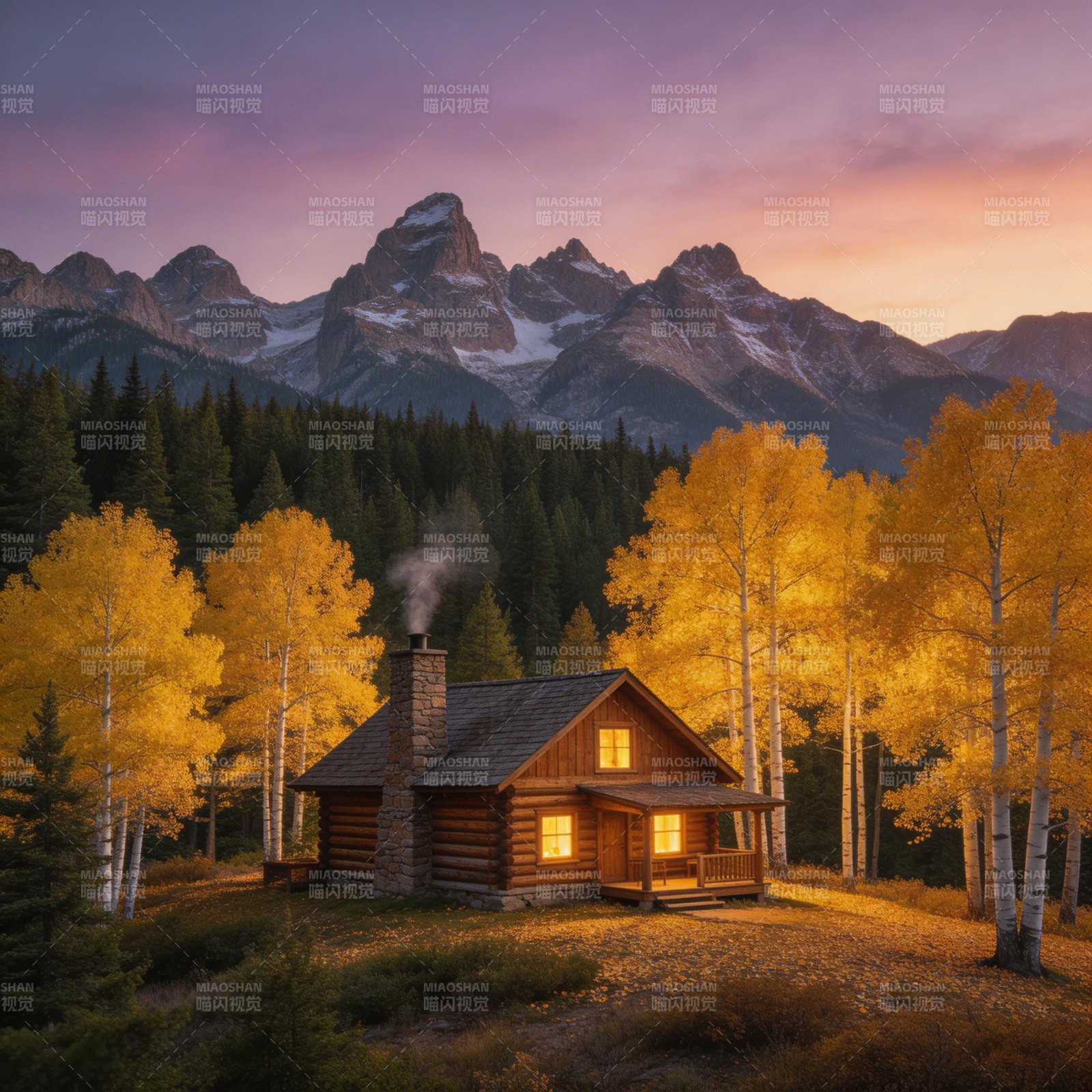 秋山木屋暮色图片
