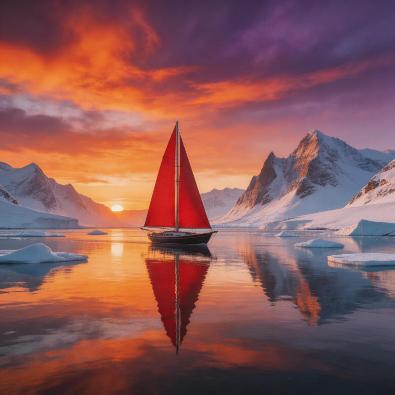 极地红帆映晚霞图片