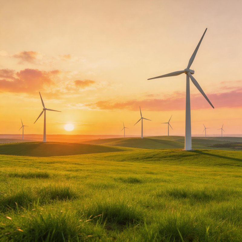 风车日落田园图片