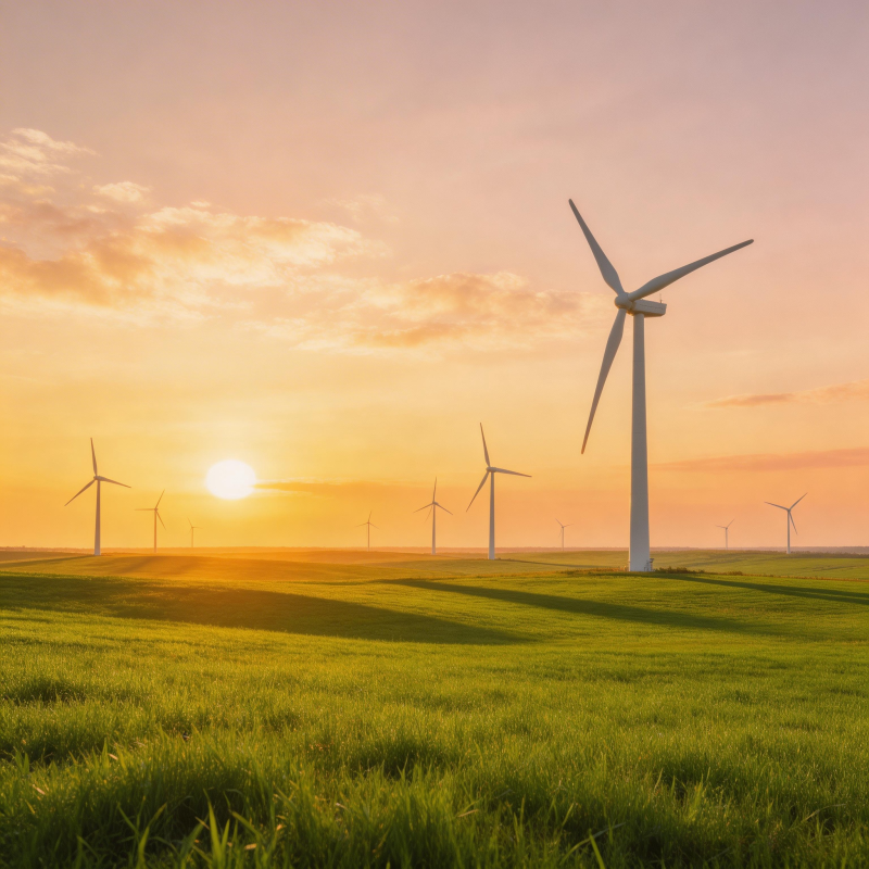 风车日落田园图片