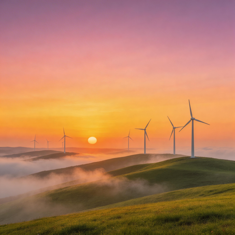 风车晨曦 绿野如画图片