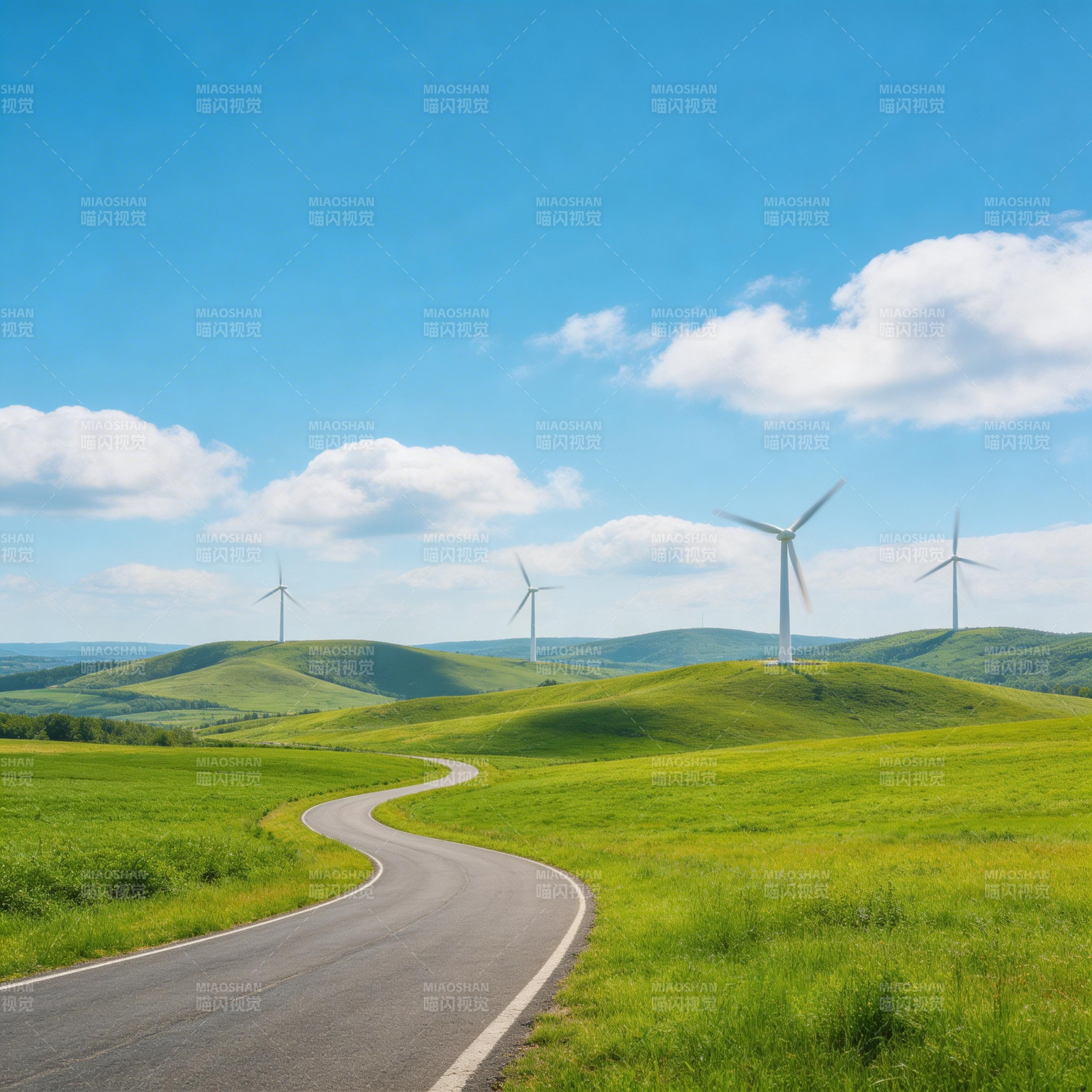 风车绿野公路图片