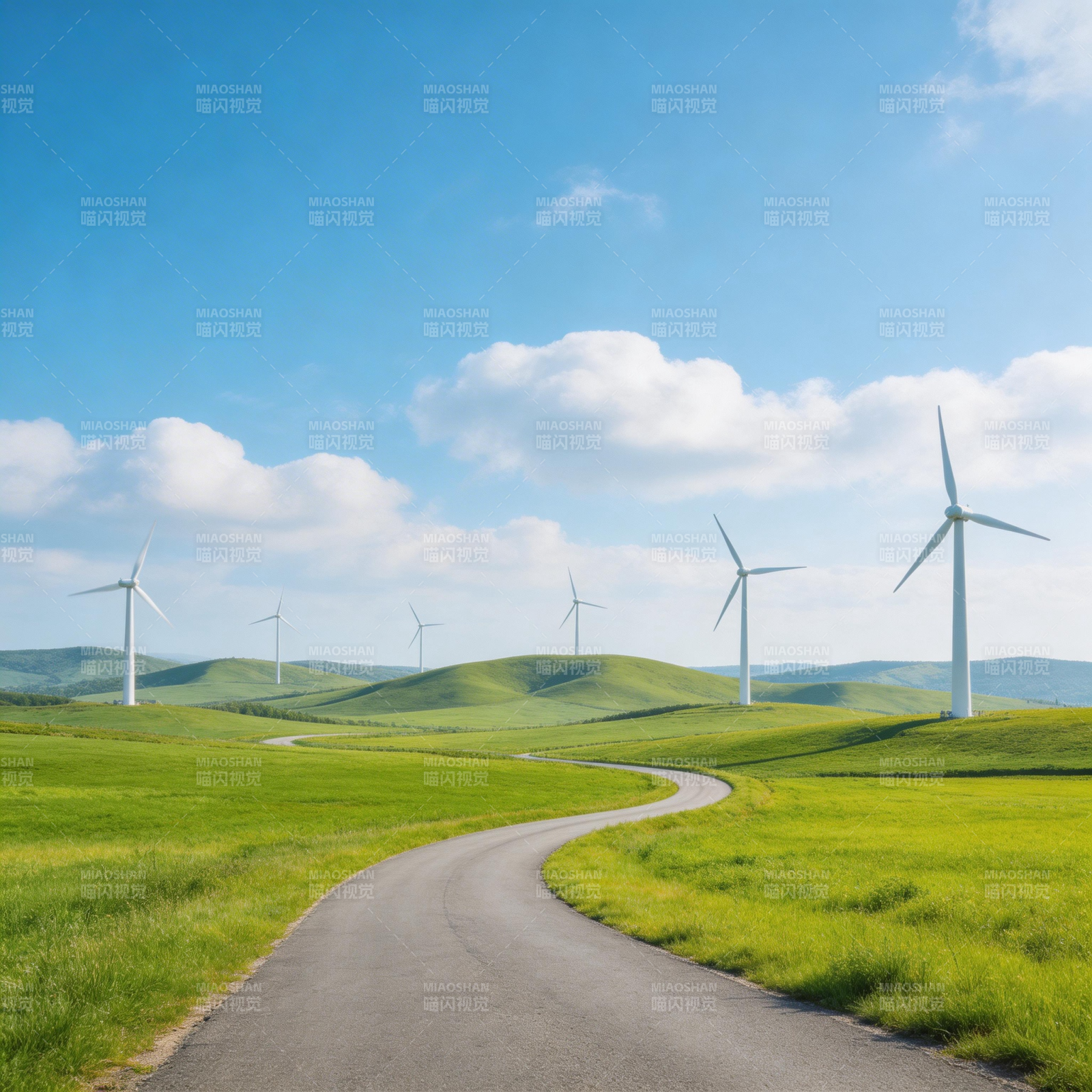 风车绿野风光图片