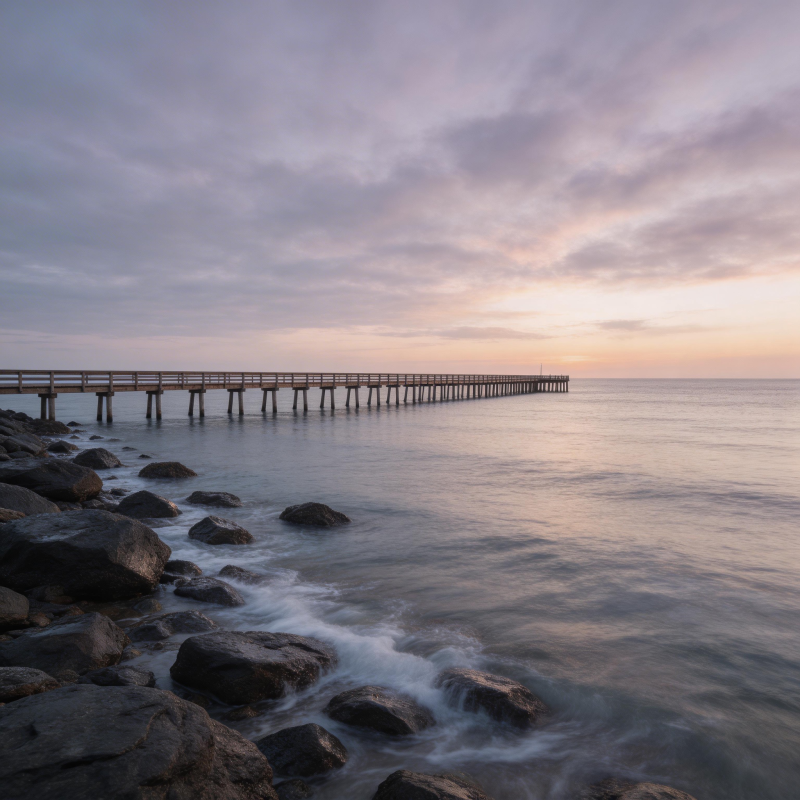 长桥入海 暮色静谧图片