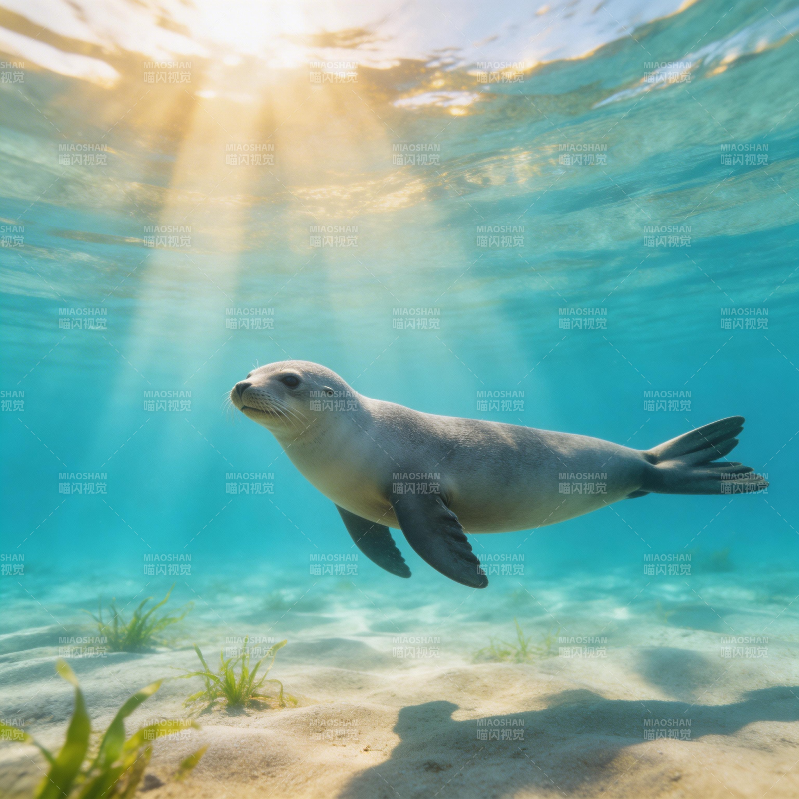 海狮畅游海底图片