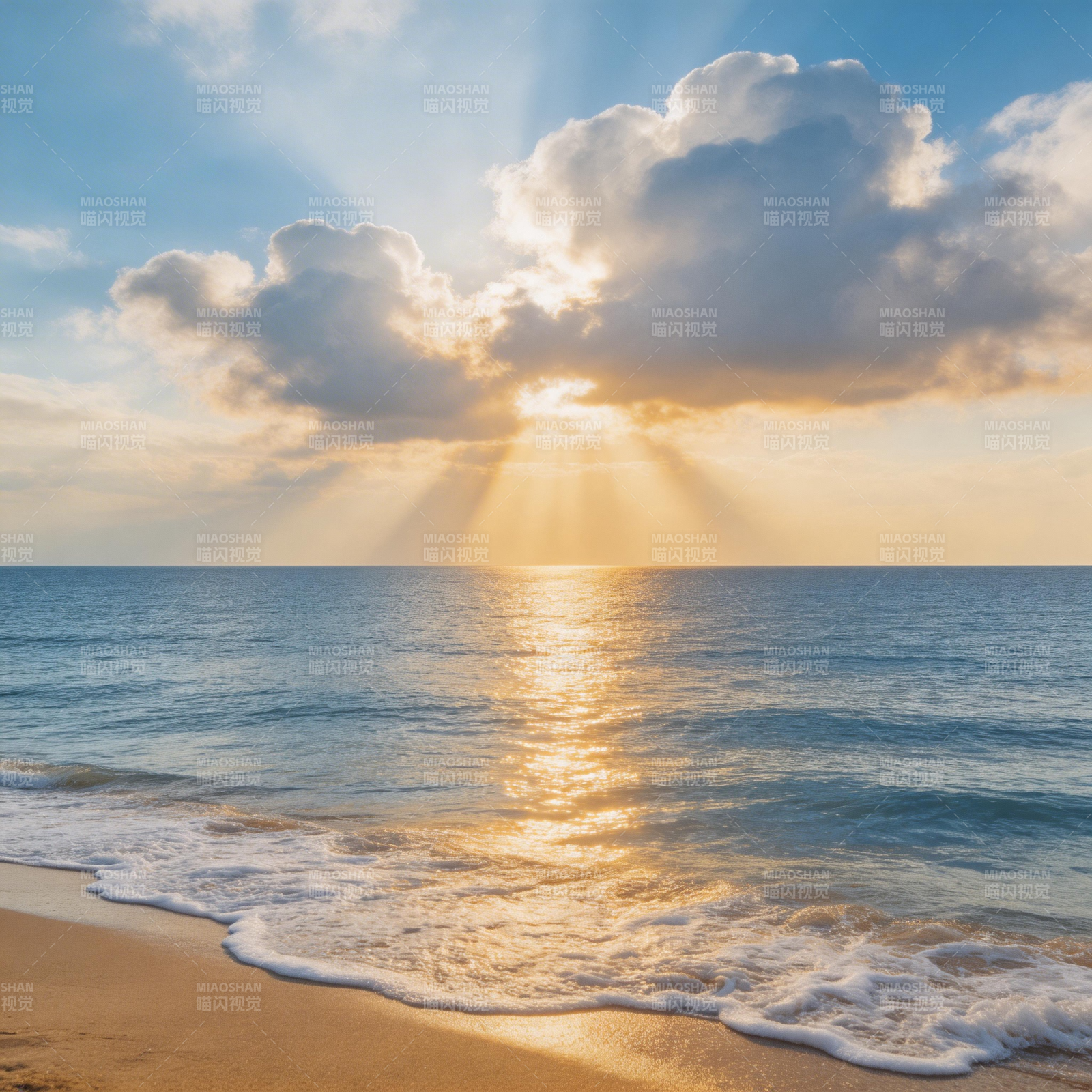 夕阳海浪沙滩图片