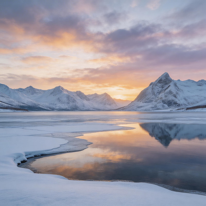 雪山映湖 晨曦如画图片