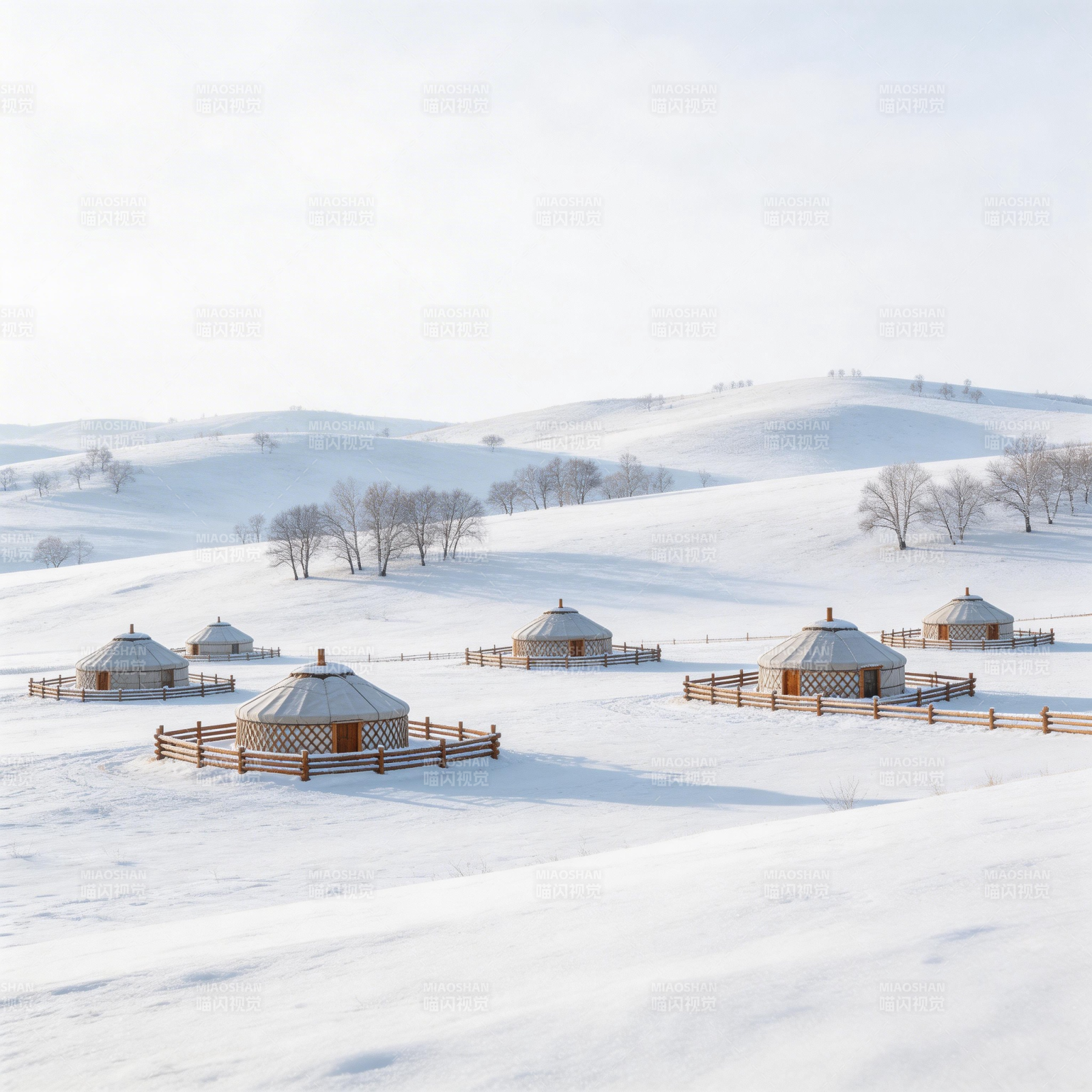 雪原上的蒙古包图片