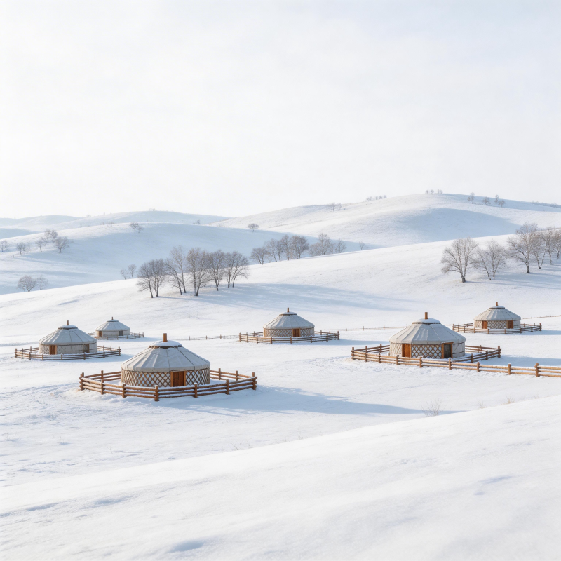 雪原上的蒙古包图片