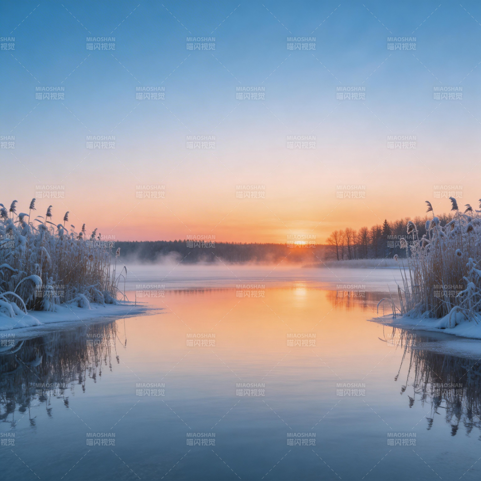 冬湖晨曦图片