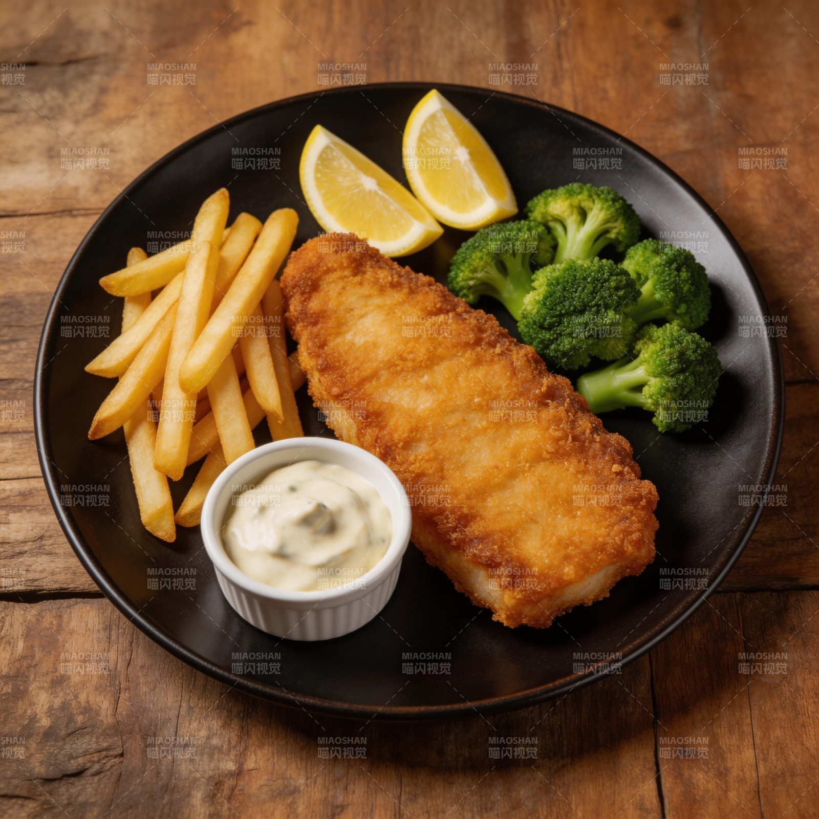 香煎鱼排配薯条图片