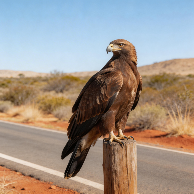 鹰立路旁木桩图片