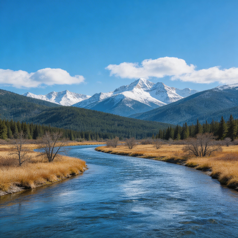 雪山溪流美景图片