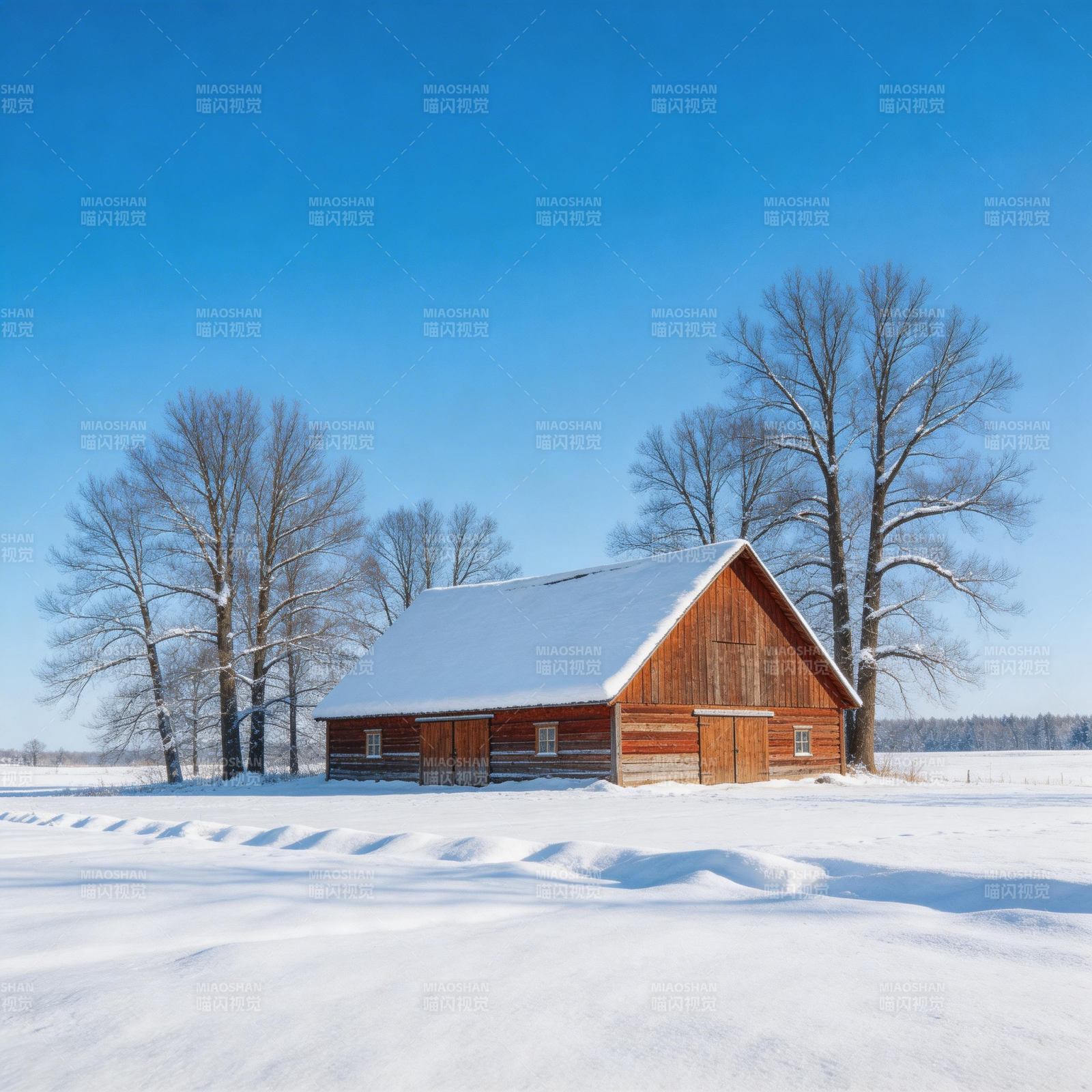 雪原木屋图片