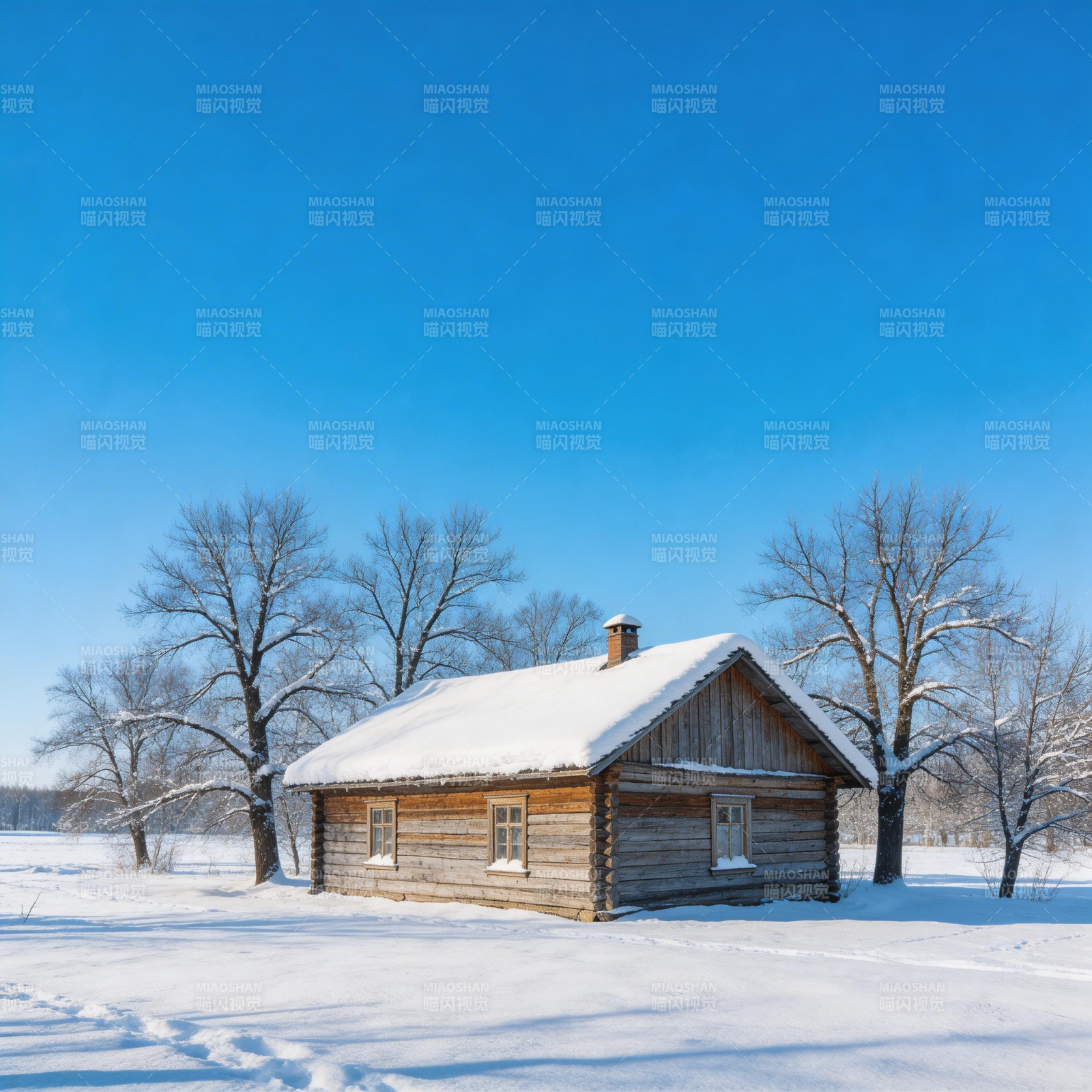 雪中木屋静谧冬景图片