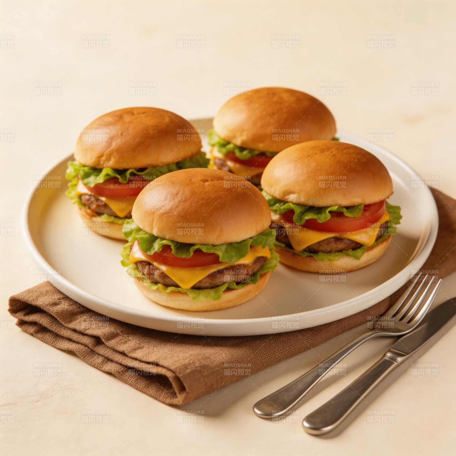 四款美味汉堡拼盘图片