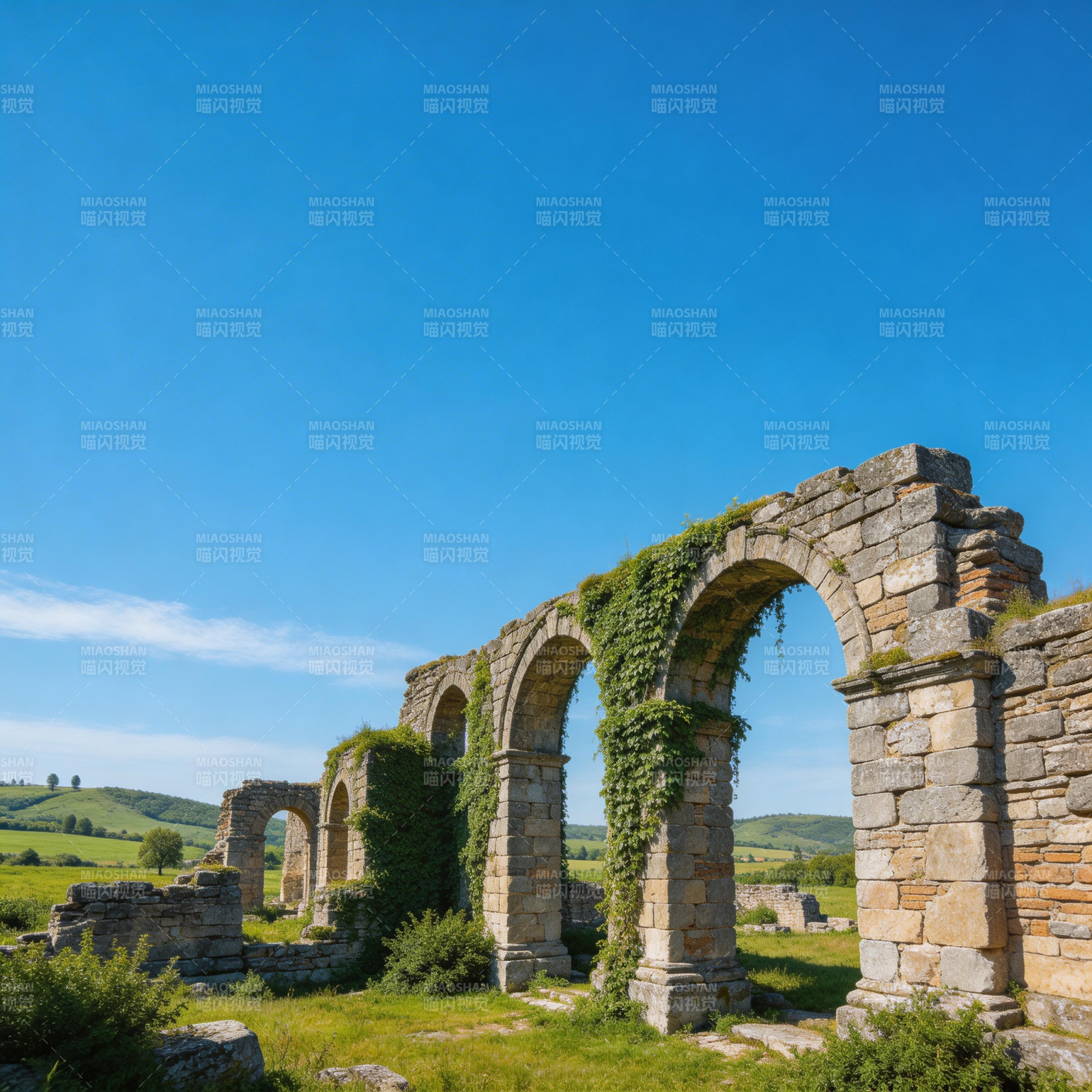 古桥遗迹 绿藤缠绕图片