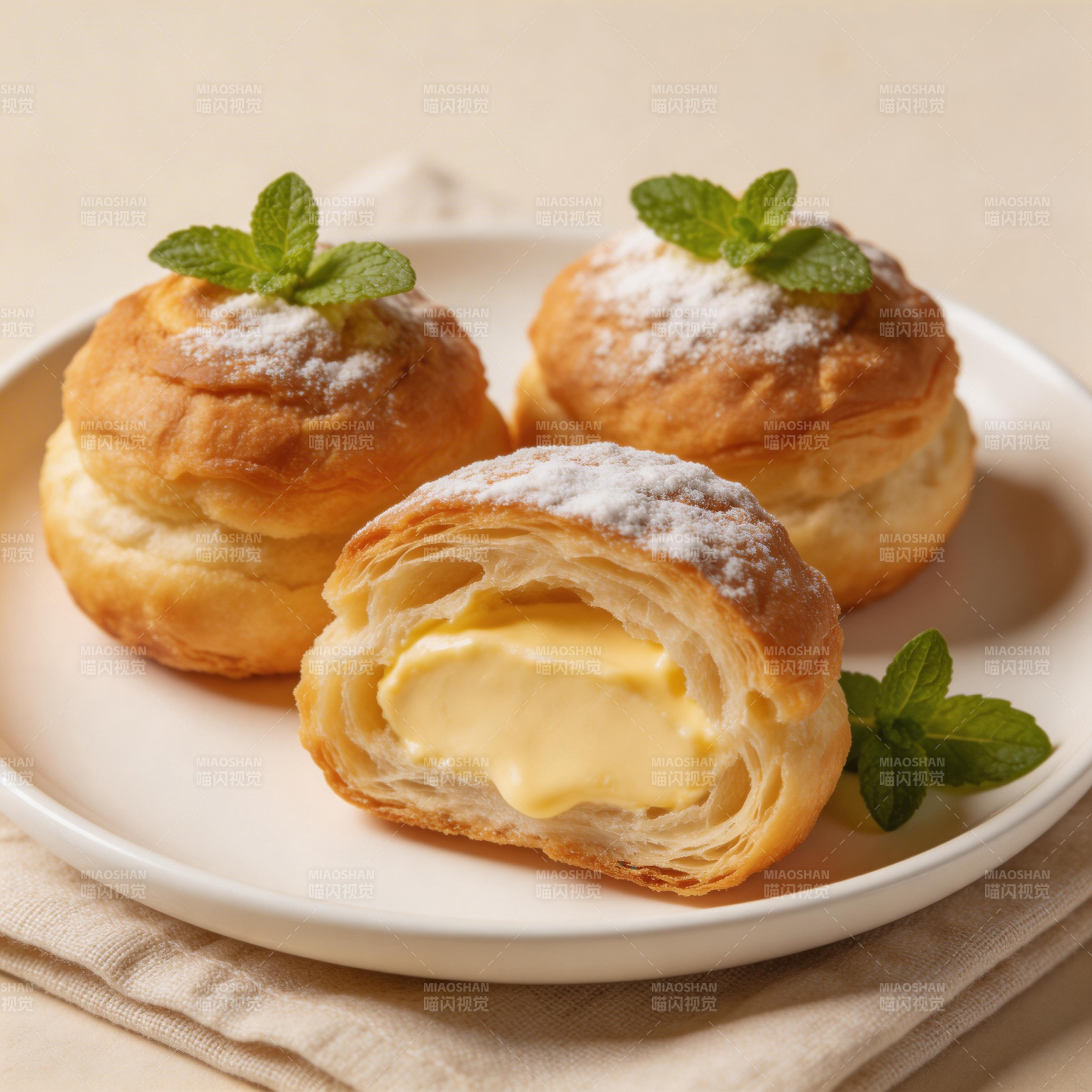 奶油泡芙配薄荷图片