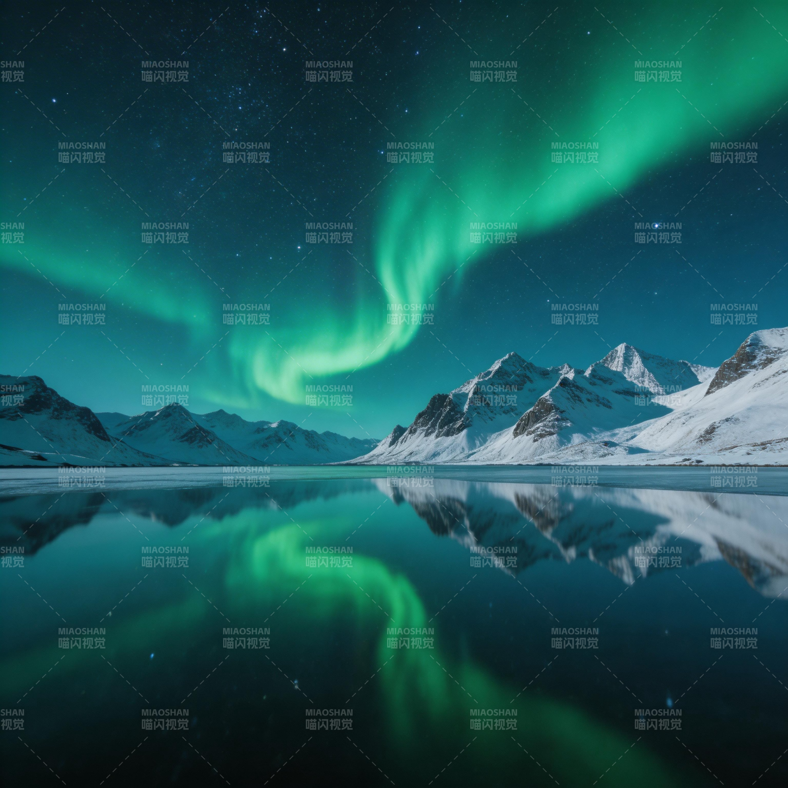 极光映雪峰图片