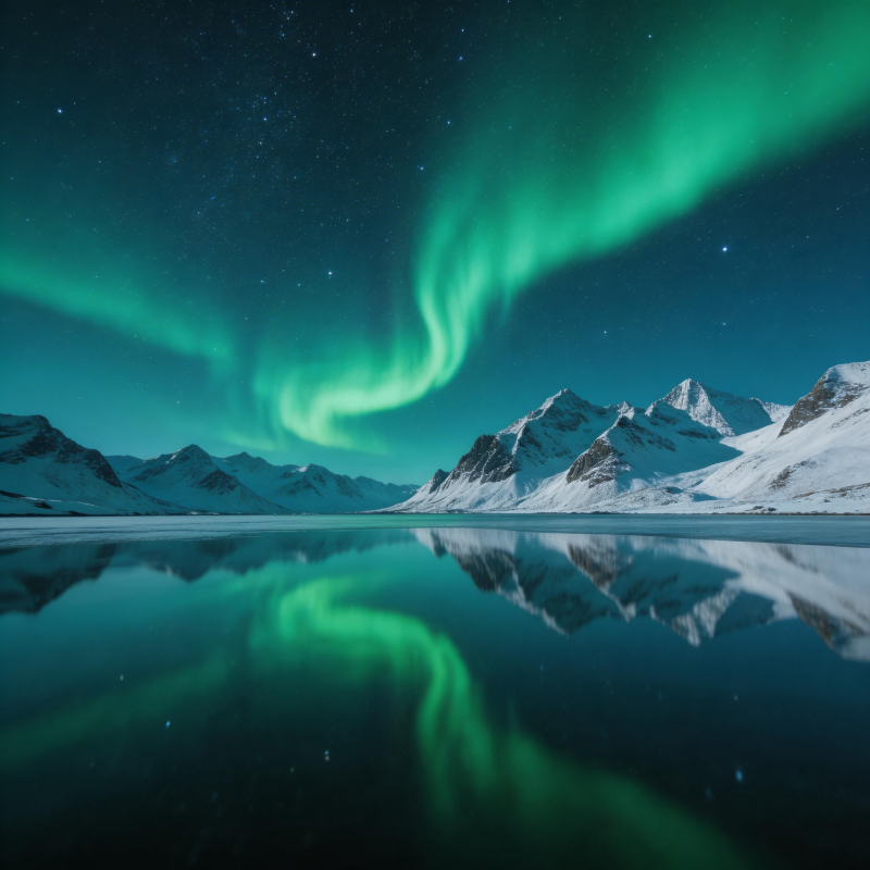 极光映雪峰图片