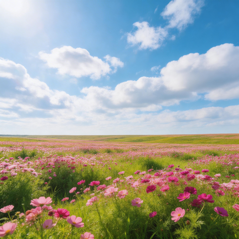 花海蓝天图片