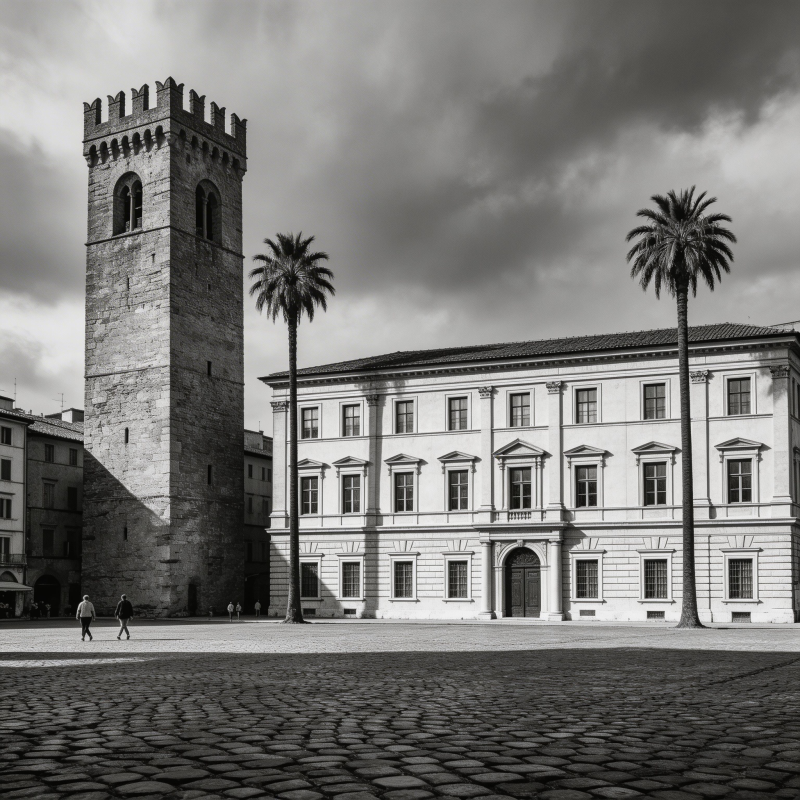 古塔与棕榈树图片