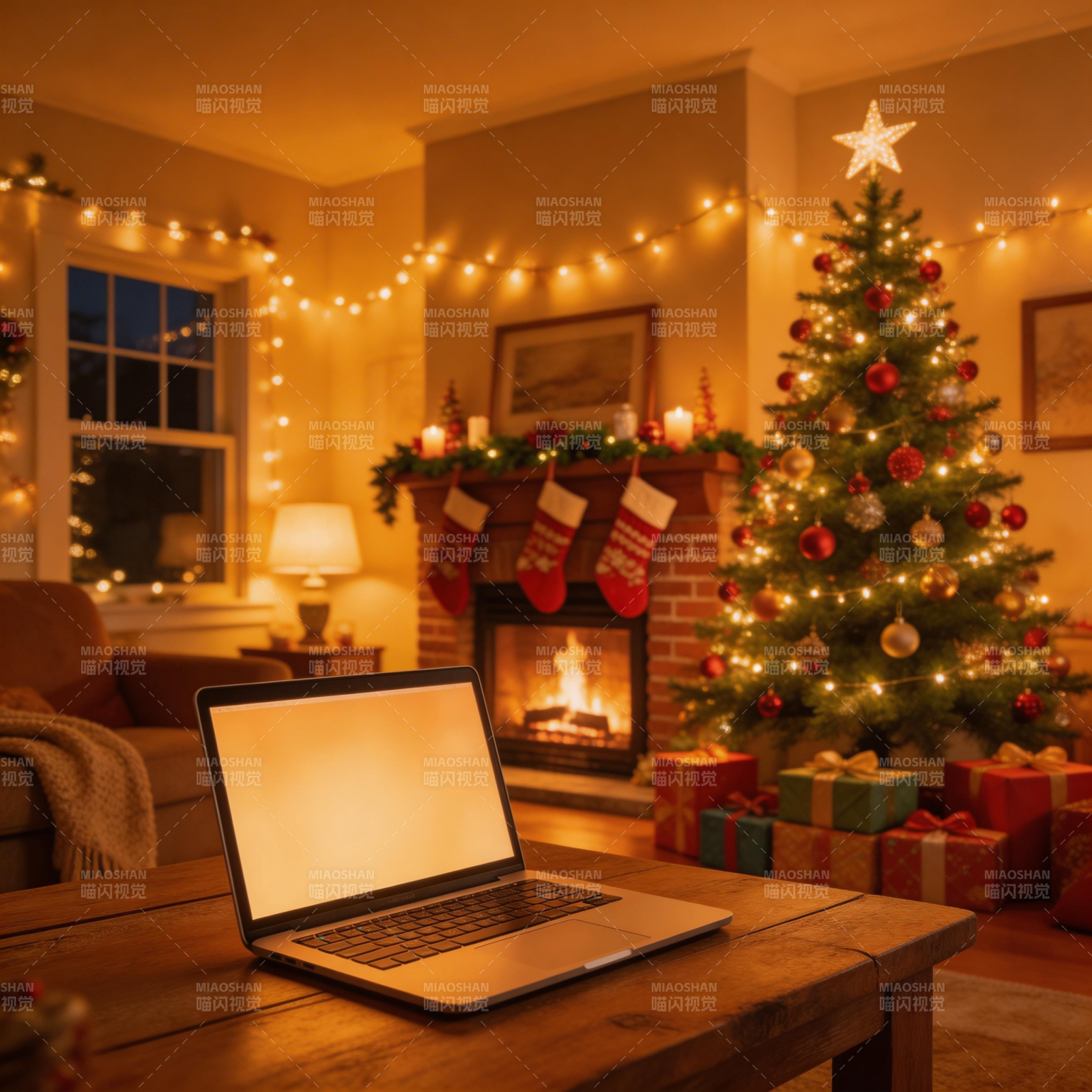 圣诞夜温馨宅家图片