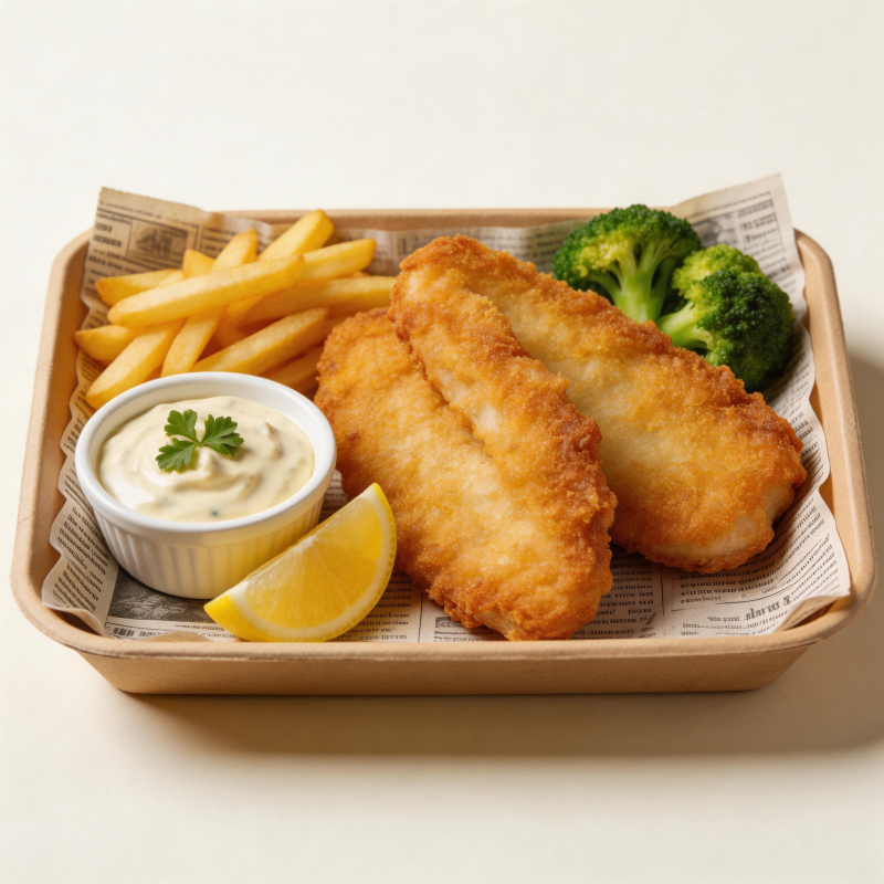 香煎鱼排配薯条图片