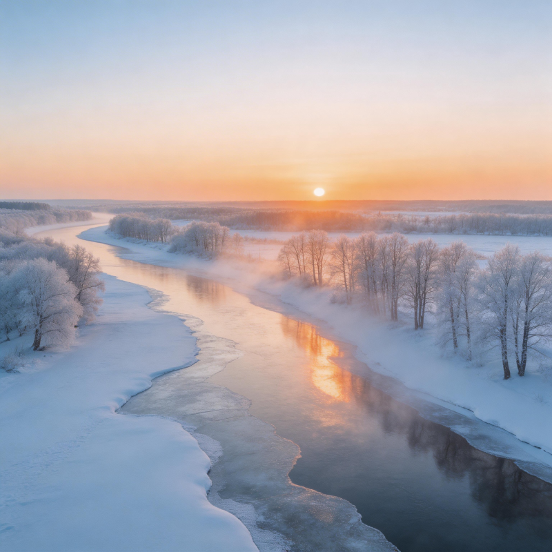 冬日河畔晨曦图片