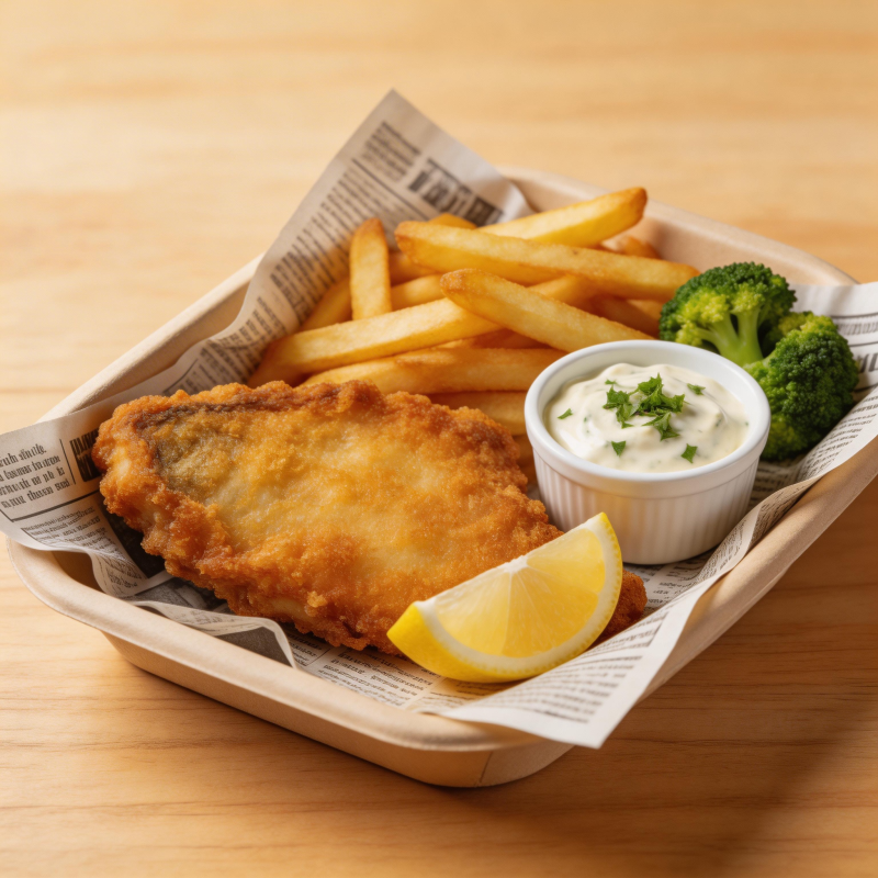 香煎鱼排配薯条图片