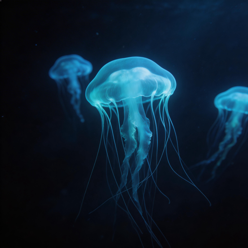 深海蓝光水母图片