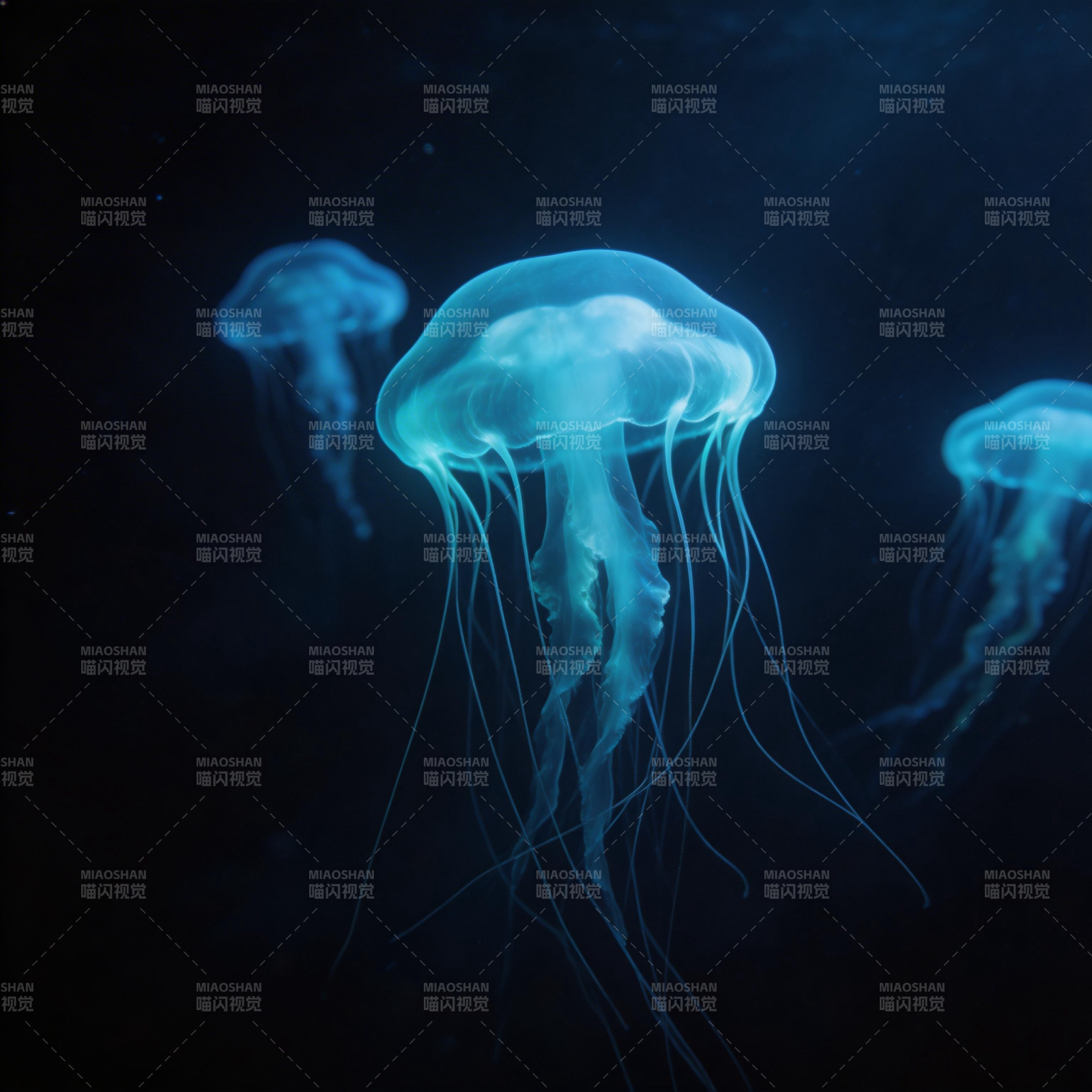 深海蓝光水母图片