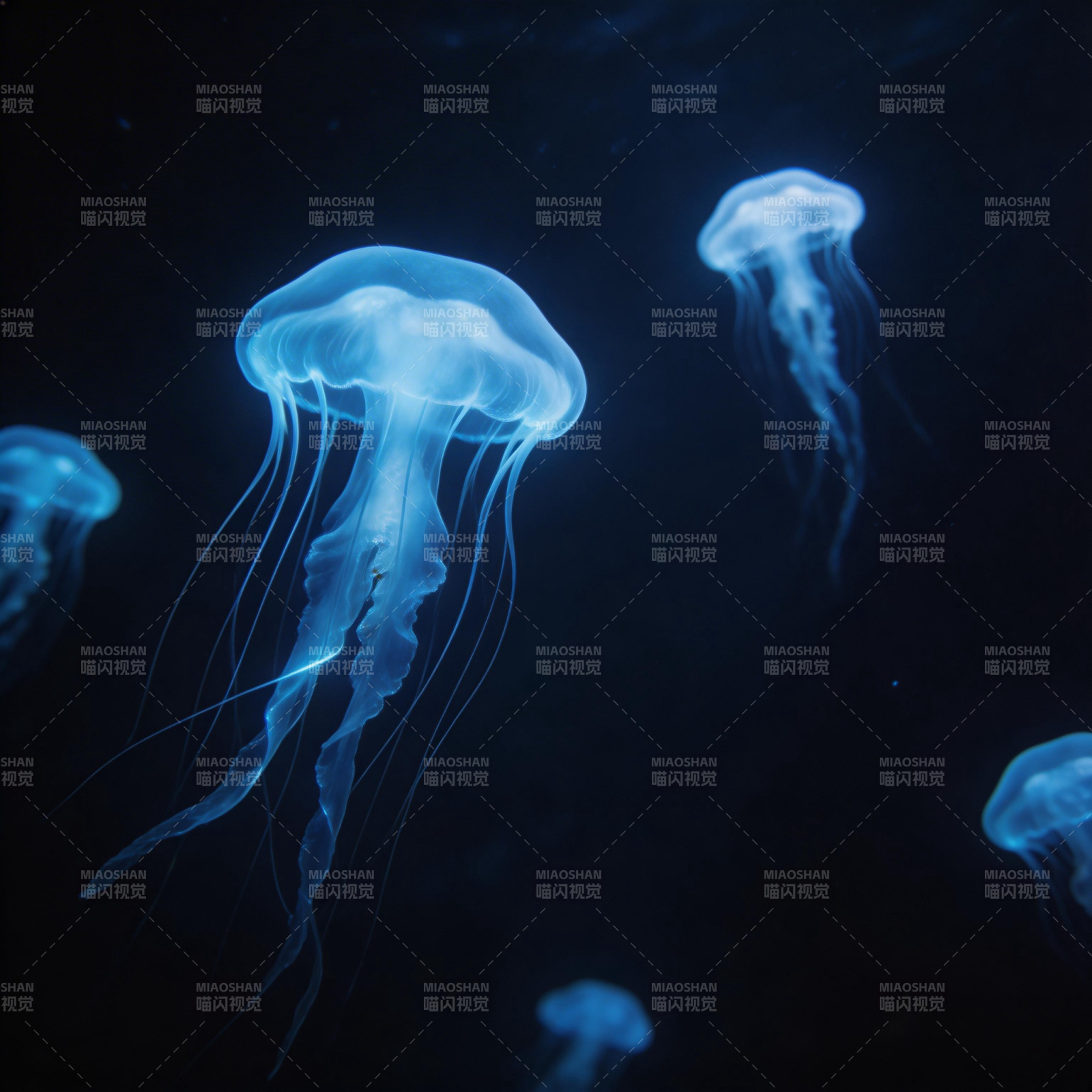 深海蓝光水母图片