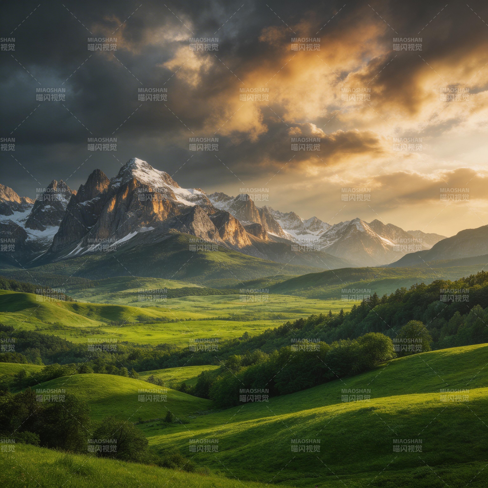 雪山草原晨曦图片