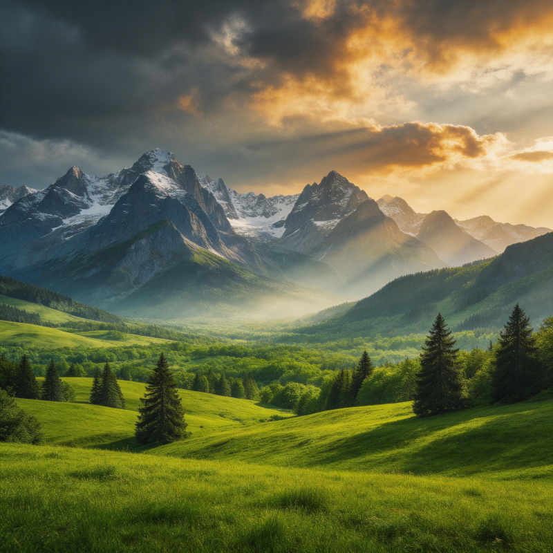 山峦晨曦 绿野如画图片