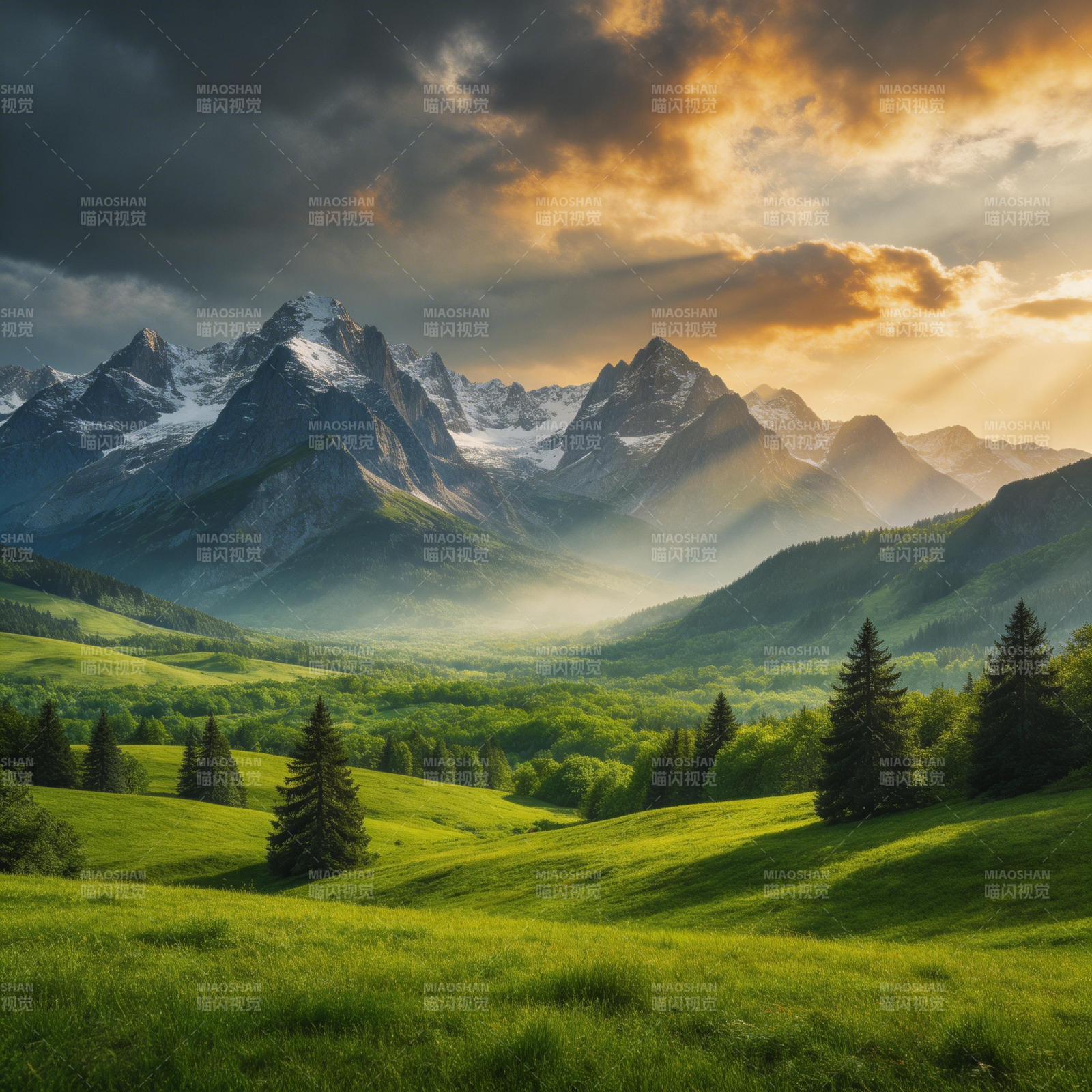 山峦晨曦 绿野如画图片