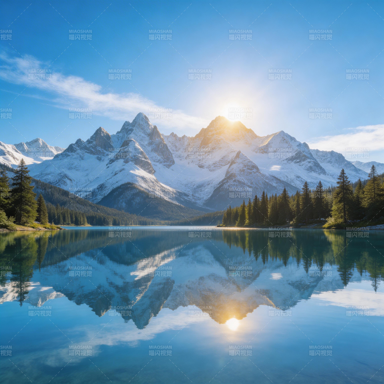 雪山倒影湖光图片