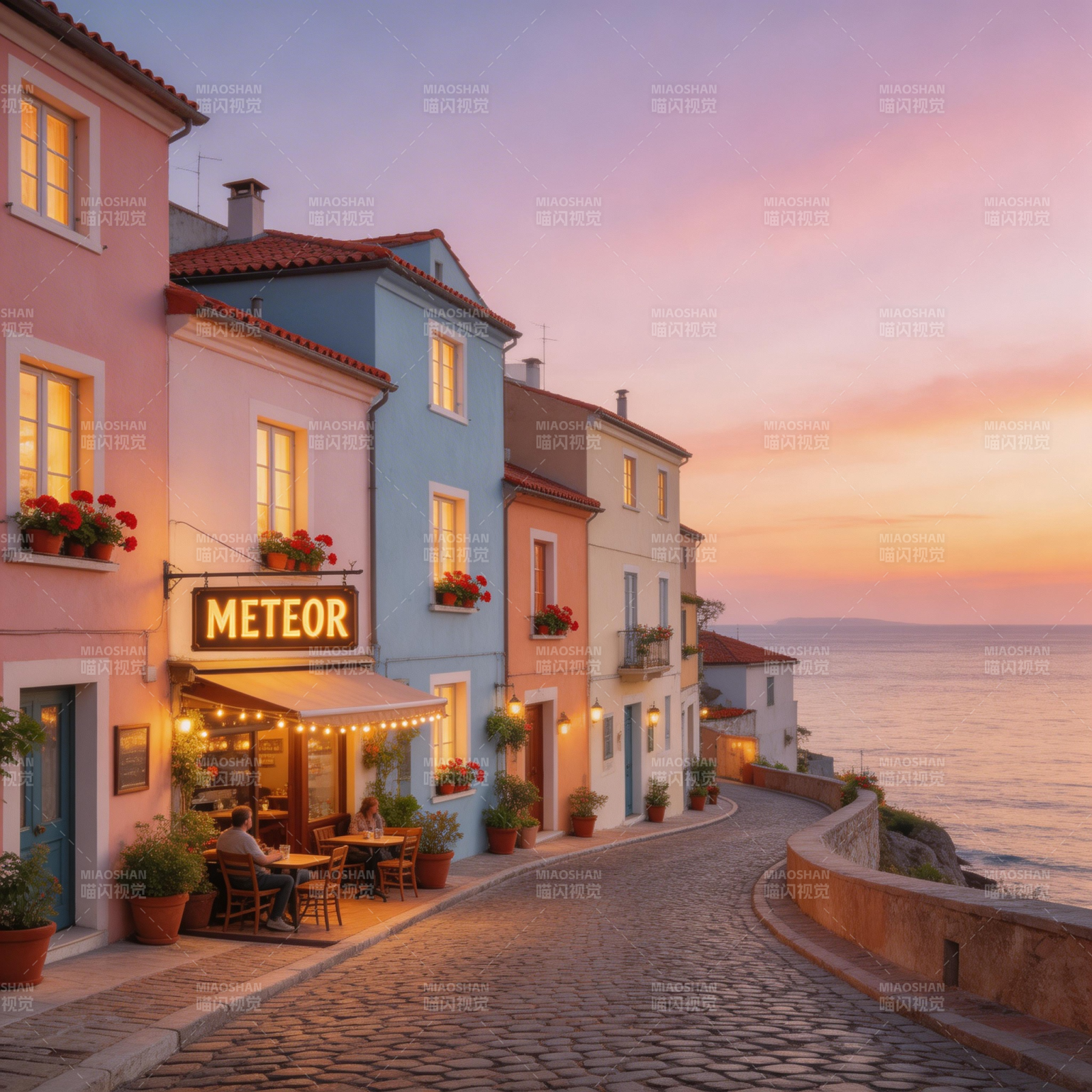 海滨小镇黄昏景图片