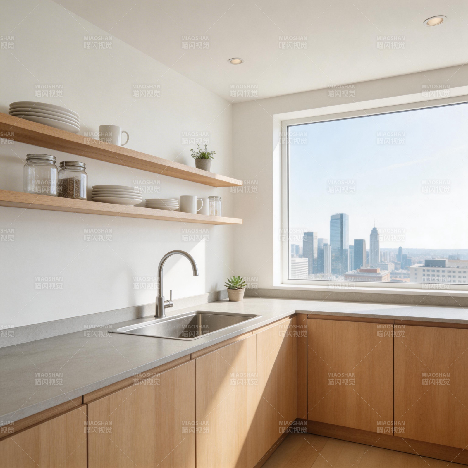 现代厨房窗景图片