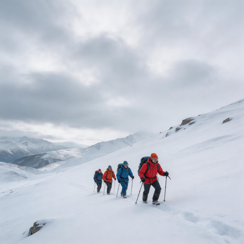 雪山徒步前行图片