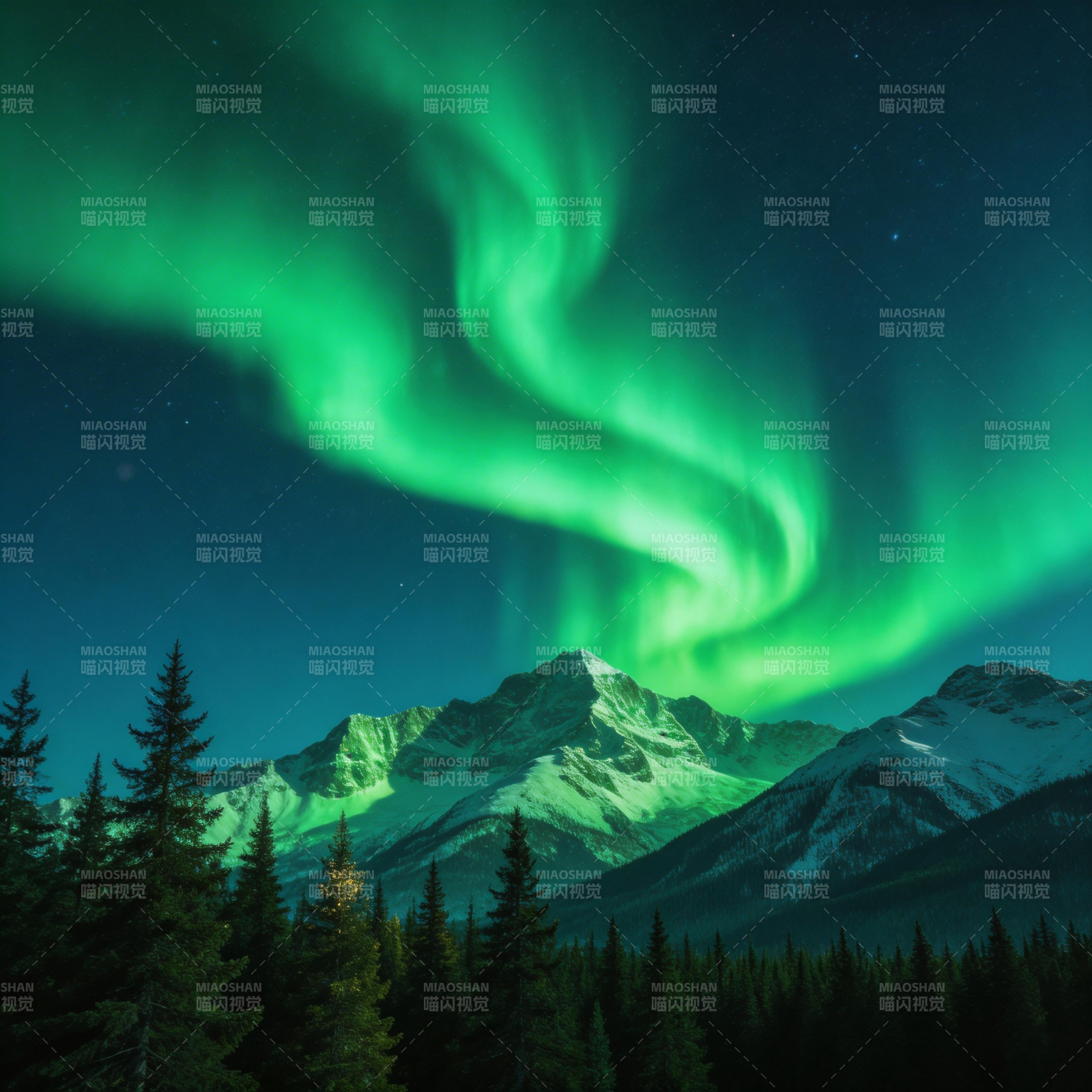 极光映雪山图片