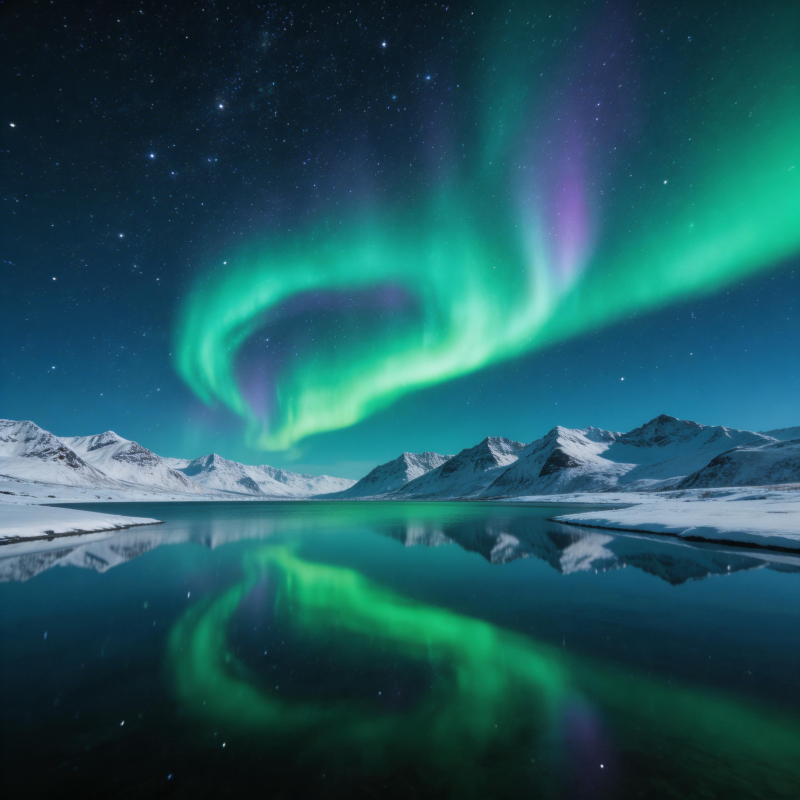 极光映雪湖图片