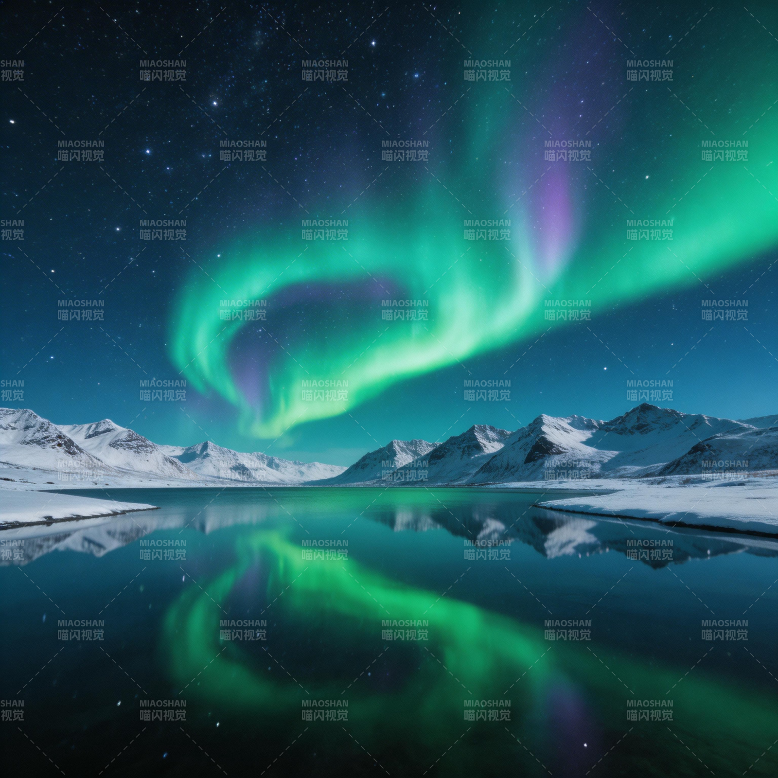 极光映雪湖图片