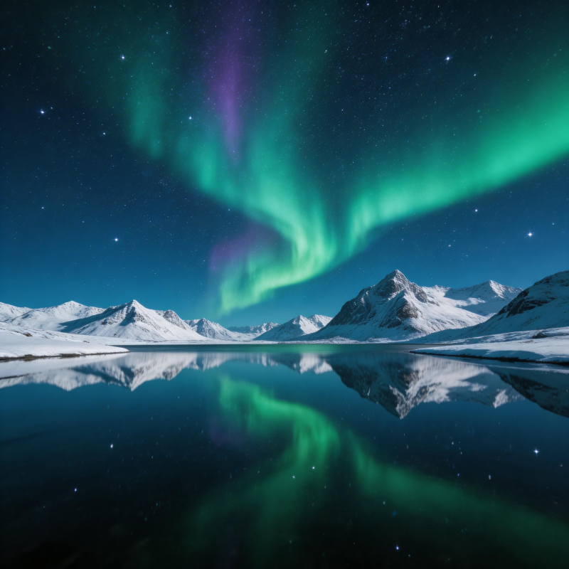 极光映雪峰图片