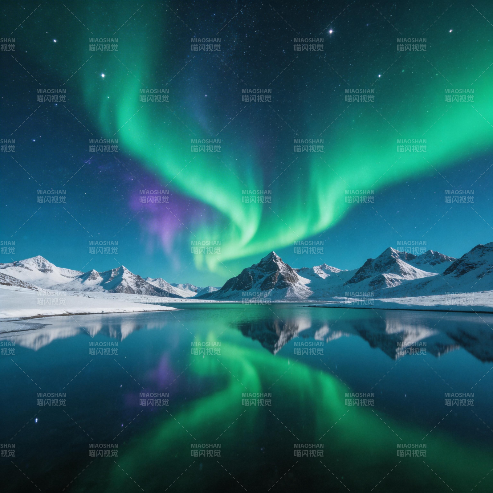 极光映雪山图片