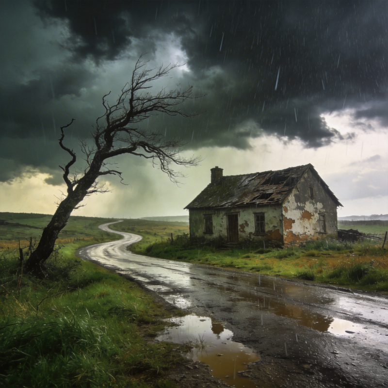 风雨中的孤屋图片